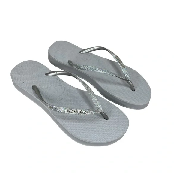 Havaianas Shoes Havaianas Glitter Grey Thong Platform Flip